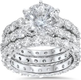 Pompeii3 9ct Diamond Engagement Ring Eternity Guard Band Set 14k White Gold