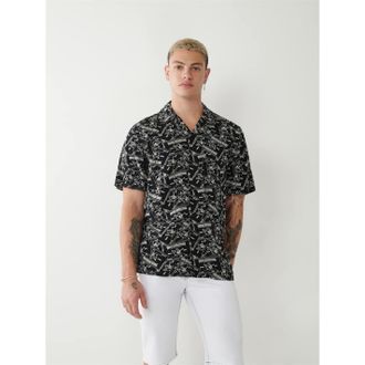 True Religion Mens Regular Fit Short Sleeve Shirt in Jet Black - Size Medium