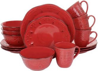 Elama Rustic Birch 16 Piece Stoneware Dinnerware Set in Red at Nordstrom