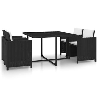 vidaXL Vidaxl - Set Comedor De Jard&iacute;n 5 Piezas Y Cojines Rat&aacute;n Sint&eacute;tico Negro