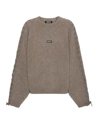 Rotate Intricate Lace-Up Knitted Sweater in Muted Taupe