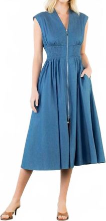 THML Clothing Sleeveless Midi Dress In Denim Blue