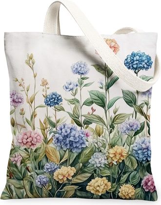 Generic Spring Hydrangea Flower Canvas Tote Bag for Shopping 13x15, Farmhouse Floral Wildflower Reusable Grocery Print Bag for Women Men, Cute Garden Aestheti