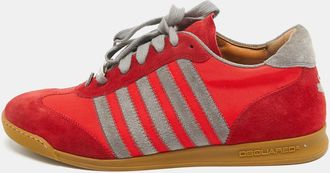 Dsquared2 Red/grey Suede And Canvas Low Top Sneakers