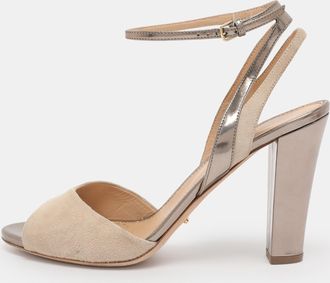 Sergio Rossi Beige Leather And Suede Ankle Strap Sandals