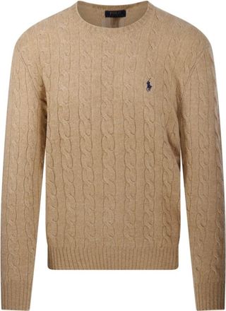 Ralph Lauren Kabel Gebreide Trui - Heren - Ronde hals truien - Beige - S - Wol - Truien & Vesten