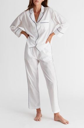 Sleepy Jones Marina Pajama Set in White Poplin at Nordstrom, Size Xx-Small
