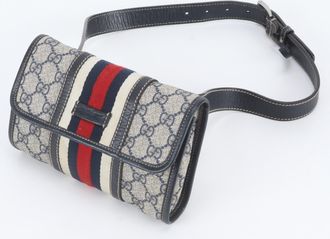Gucci Navy Leather Coated Canvas Pouch Sling Bag (Pre-Owned)