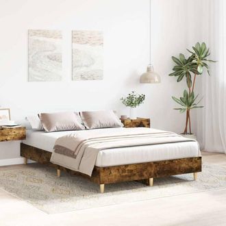 Berkfield Home Durable Bed Frame No Mattress Smoked Oak 120x200 cm Engineered Wood in Brown | Size: Small Double
