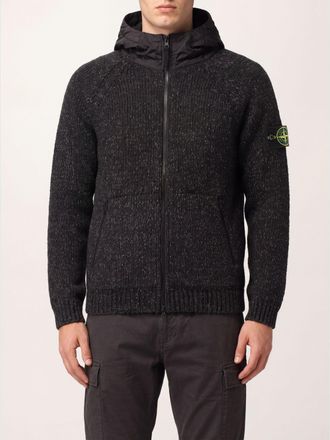 Stone Island Cardigan reversibile in cotone con cappuccio e logo Compass