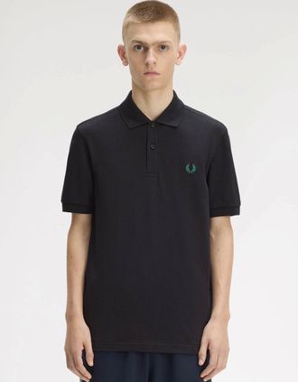 Fred Perry Mens Fred Perry Mens Plain Signature Polo Shirt - Anchor Grey/Tennis Ball Yellow 58A - Black - Size: 38