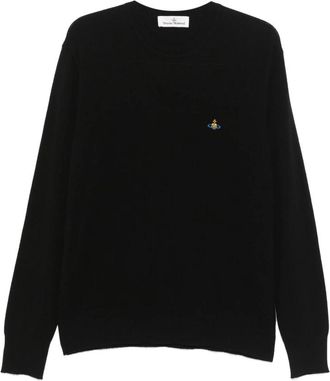 Vivienne Westwood Zwarte Signature Orb Logo Borduurwerk Sweater - Heren - Ronde hals truien - Zwart - S - Truien & Vesten