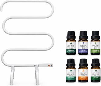 Pursonic 2-Piece Home Spa & Aromatherapy Bundle - Electric Heated Towel Warmer Rack with Wall-Mount & Freestanding Design and 6-Pack Pure Essential Oils