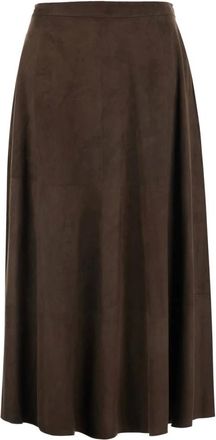Antonelli Gonna Midi in Pelle Scamosciata - - Skirts - Donna - Marrone - L