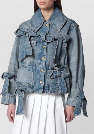 Ganni denim jacket bows and large collar