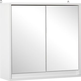 HOMCOM Wall Mounted Mirror Cabinet with Storage Shelf Bathroom Cupboard White | TJ Hughes