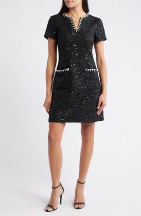Eliza J Crystal Trim Sequin Cocktail Dress in Black at Nordstrom Rack, Size 4