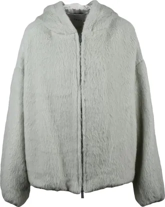 Hev&ograve; Plush Green Coat With Hood And Adjustable Hem