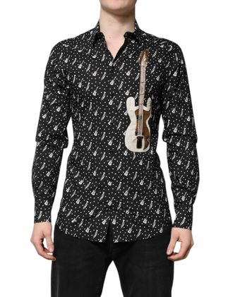Dolce & Gabbana Mens Black Gold Instrument Embellished Shirt Cotton