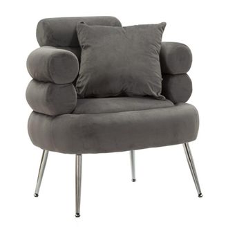 Mauro Ferretti Sill&oacute;n de metal plateado y terciopelo gris con coj&iacute;n cm 78x68x85