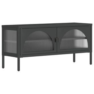 Berkfield Home TV Cabinet Black 105x35x50 cm Glass & Steel | Size: 105 x 35 x 50 cm