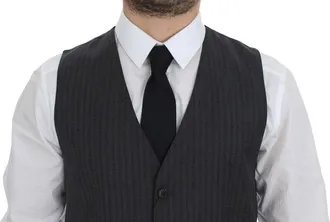 Dolce & Gabbana Gray Striped Wool Vest - Gray