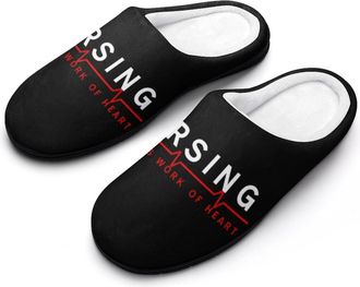 Generic Nursing Is A Work of Heart Mens House Slippers Memory Foam Washable Cotton Slip on Home Shoes