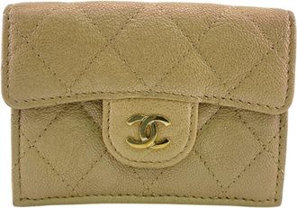 Chanel Beige Beige Gold Grained Calfskin Leather Wallet (Tri-Fold) (Pre-Owned)