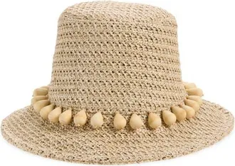 Lele Sadoughi Sedona Wooden Drop Raffia Hat in Natural at Nordstrom