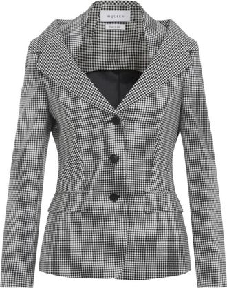 Alexander McQueen Gingham Check Off-Shoulder Harness Jas - Dames - Blazers - Veelkleurig - S - Wol - Jassen