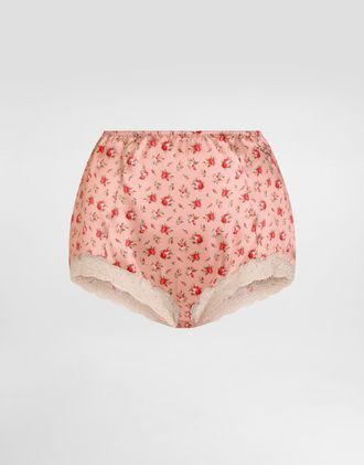 Dolce & Gabbana Small Rose-print Lace And Satin Briefs - Woman Underwear Multicolor 2