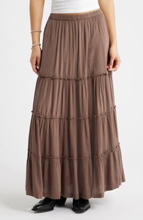 BP. Tiered Linen Blend Crinkled Gauze Maxi Skirt in Brown Quartz at Nordstrom, Size Xx-Small
