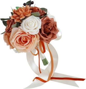 OEM Ramo De Novia Artificial De Rosas Y Peon&iacute;as - Naranja Sucio