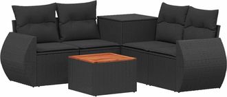 vidaXL Juego De Sof&aacute; 6 Uds. Negro Rat&aacute;n Sint&eacute;tico Y Acero Vidaxl