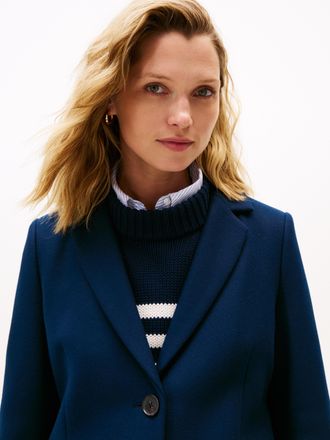 Tommy Hilfiger Langmantel TOMMY HILFIGER CLASSIC SB WOOL REG COAT, Damen, Gr. 34, blau (schwarz night navy), Web, Obermaterial: 72% Wolle, 25% Polyamid, 3% Kaschmir,