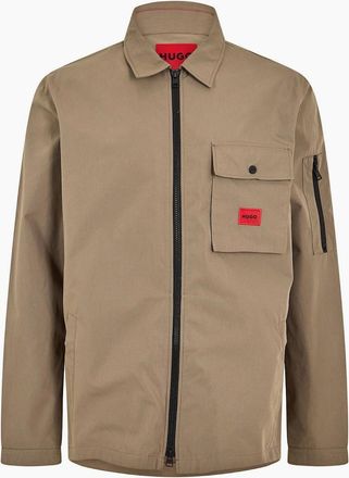 HUGO BOSS Mens Solid Patterned Shirt Collared Overshirt with Zipped Pocket - Grey - Size: 38/Regular