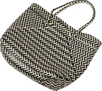 Cabilock Large Black Striped Handwoven Tote Bag for Women, Portable Woven Shopping Basket with Handle, Spacious Casual Urban Picnic and Household Storage Baske