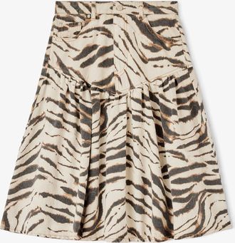 Ganni White Skirt in Printed Denim - Size 8/10 Organic Cotton