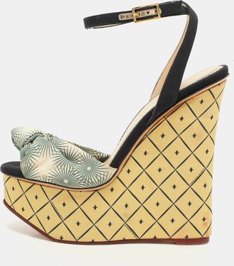 Charlotte Olympia Black/green Satin Tie Ankle Strap Wedge Sandals