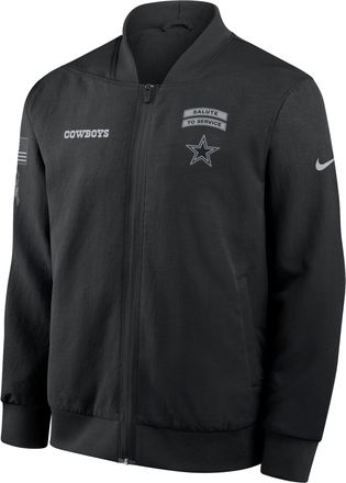 Nike Dallas Cowboys Salute to Service Sideline Nike Mens NFL Full-Zip Bomber Jacket in Black | 03AU0ILNA29-ENK