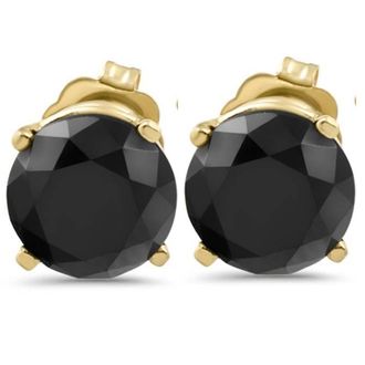 Pompeii3 3 1/2 TCW 14k Yellow Gold Round Black Diamond Stud Earrings