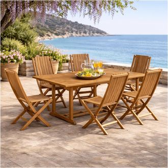Wanda Collection Conjunto De Mesa De Jard&iacute;n De Teca Nina 160/210 Y 6 Sillas Helza