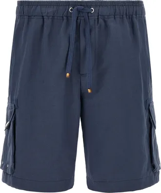 Brunello Cucinelli Blue Linen Bermuda Mens Shorts