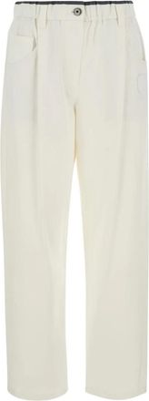 Brunello Cucinelli Wijde broek met plooien - Dames - Wijde Broeken - Wit - XS - Katoen - Broeken