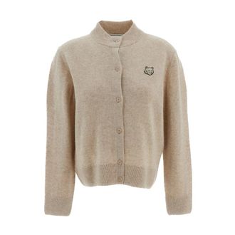 Maison Kitsun&eacute; Fox Head Cardigan - Dames - Truien - Beige - Maat: M Zijde