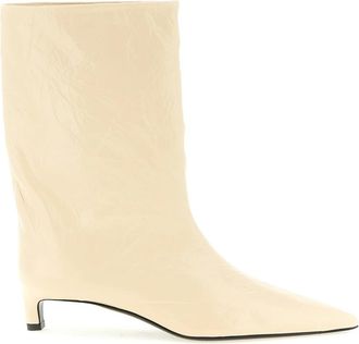 Jil Sander Craquel&eacute; Leren Enkellaarsjes - Dames - Laarzen met Hak - Beige - 37 1/2 EU - Leer - Schoenen