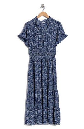 Max Studio Flutter Sleeve Tiered Maxi Dress in Navy at Nordstrom Rack, Size 3X