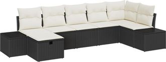 vidaXL Garden Sofa Set with Cushion 7 pcs Black Poly rattan Vidaxl
