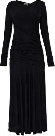 Ganni Gekreukte Jurk - Dames - Maxi kleedjes - Zwart - S - Polyester - Kleedjes
