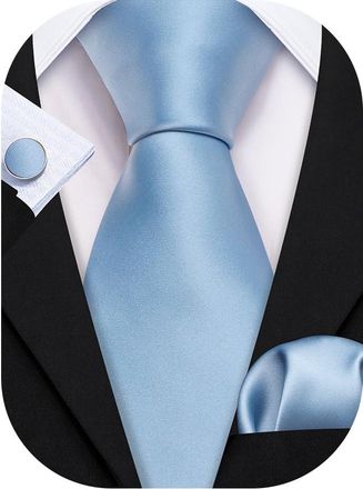 Barry.Wang Men Ties Plain Light Blue Handkerchief and Cufflink Necktie Set Formal Wedding